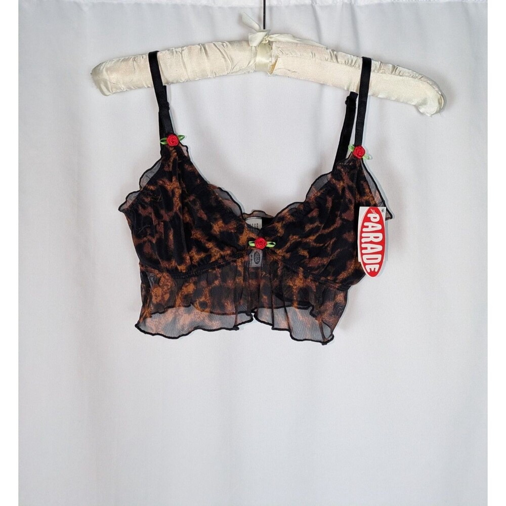 Parade Women's Silky Mesh Flutter Longline Bralette Leopard Print Size XS NWT